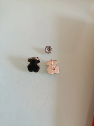 Pendientes Tous Oso Onix Plata
