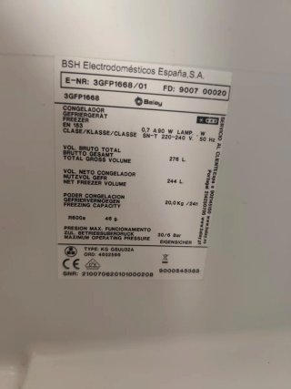 Congelador Balay:cajones,rejillas y baldas cristal