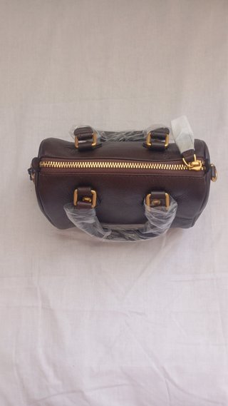 Coffee Full Grain Leather Boston Bags