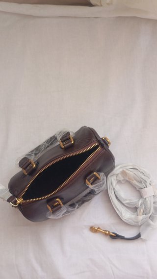 Coffee Full Grain Leather Boston Bags