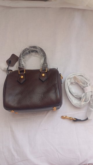 Coffee Full Grain Leather Boston Bags