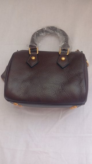 Coffee Full Grain Leather Boston Bags