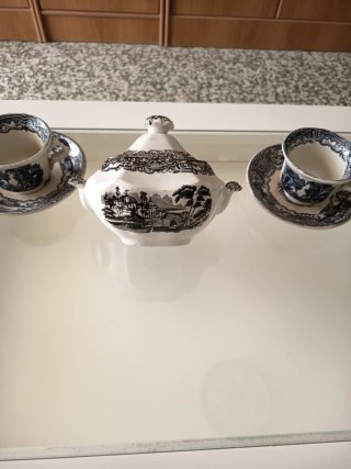 Azucarero Pickman La Cartuja + 2 tazas y platos