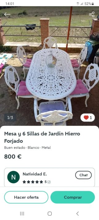 Mesa y 6 Sillas de Jardín Hierro Forjado