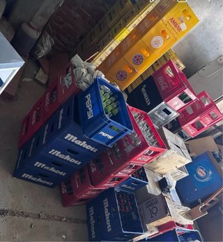 Lote 70 Cajas botellines de cristal+Barra plegable