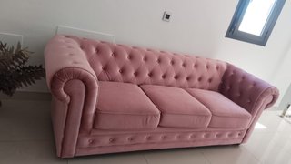 Sofá Chester 3 plazas rosa terciopelo