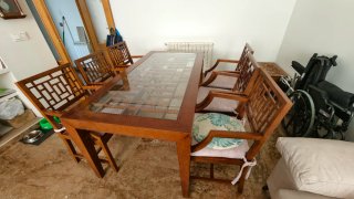 Mesa Comedor Madera y Cristal Estilo Chino
