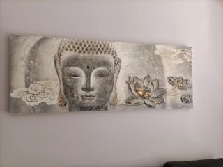Cuadro Buda 160x60 cm Tonos Grises y Dorados