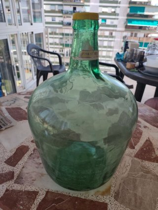 Garrafa vidrio soplado verde vintage