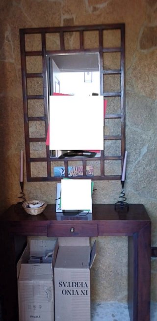 Espejo y mueble de entrada madera