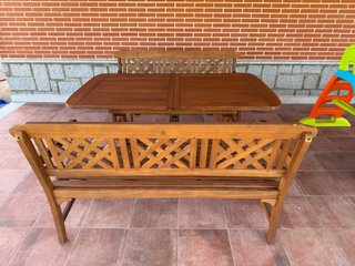 Conjunto mesa y bancos madera exterior