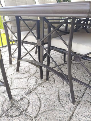 Mesa y 6 Sillas Terraza Cristal y Metal