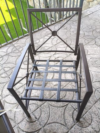 Mesa y 6 Sillas Terraza Cristal y Metal