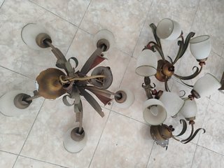 Trittico Lampadari Vintage Vetro e Metallo