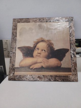 Cuadro de ángel de papel y madera
