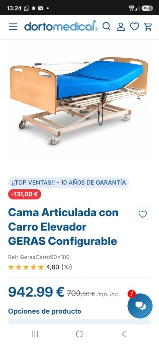 Cama Geriátrica Articulada con Carro Elevador