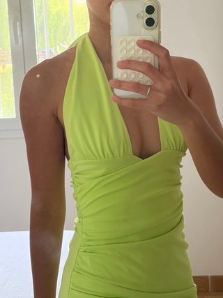 Vestido zara verde largo con abertura
