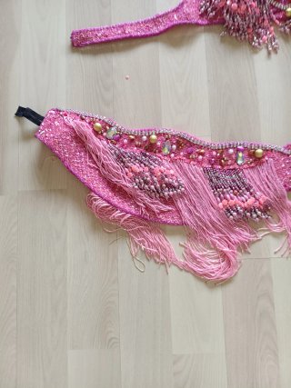 Traje Danza Oriental/Vientre Rosa y Dorado