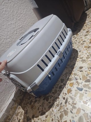 Transportín para mascotas azul y gris