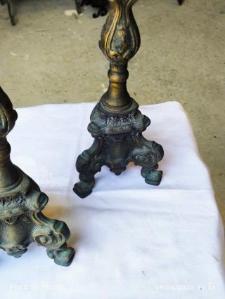 Pareja Candelabros Hacheros Antiguos Bronce