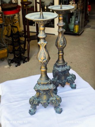 Pareja Candelabros Hacheros Antiguos Bronce