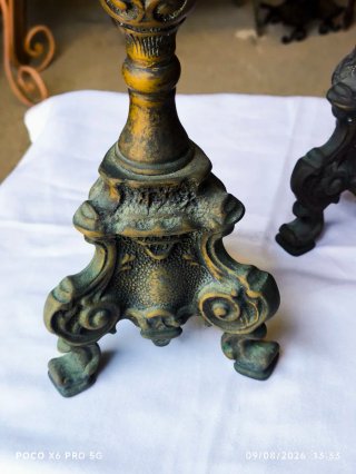 Pareja Candelabros Hacheros Antiguos Bronce