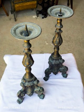 Pareja Candelabros Hacheros Antiguos Bronce