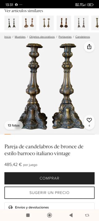 Pareja Candelabros Hacheros Antiguos Bronce