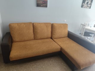 Sofá Chaiselongue 3 Plazas Marrón y Mostaza