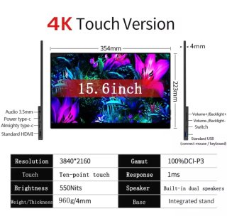 Monitor Portatile OLED (AMOLED) 4K Touch 15.6