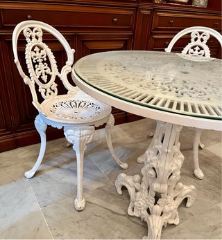 Mesa y 2 Sillas Jardín Metal y Cristal