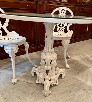 Mesa y 2 Sillas Jardín Metal y Cristal