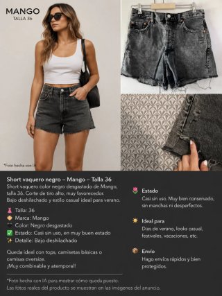 Short vaquero negro Mango Talla 36