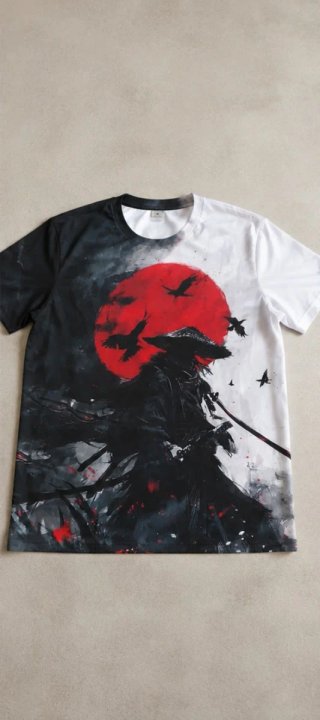 Camiseta Estilo Japonés Negra y Roja
