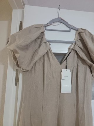 Vestido Zara Beige Mangas Abullonadas