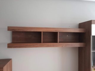 Mueble salón roble/blanco cristal y madera