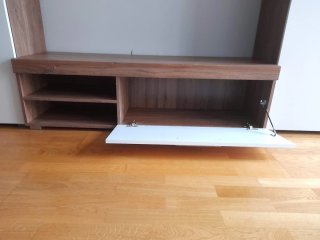 Mueble salón roble/blanco cristal y madera