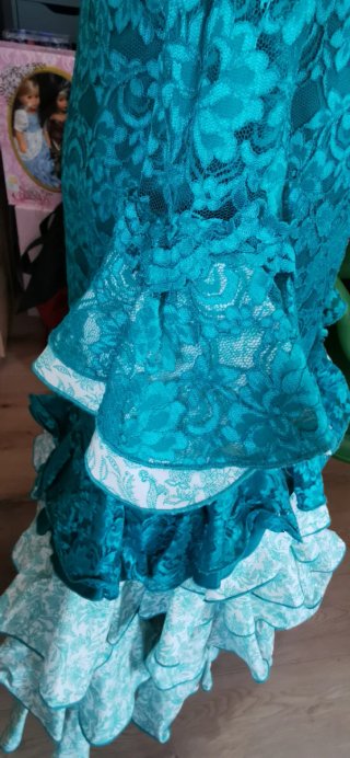 Vestido Flamenca Encaje Turquesa
