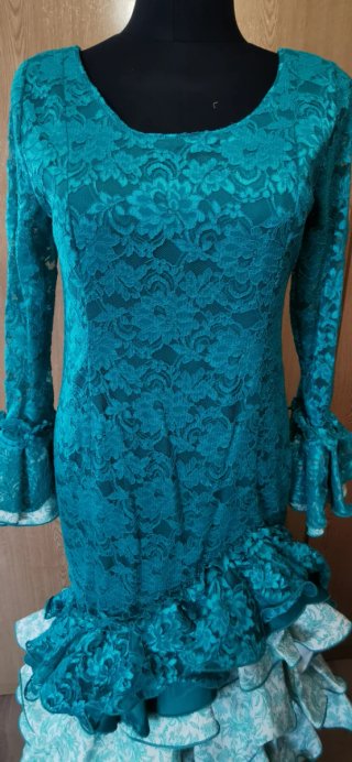 Vestido Flamenca Encaje Turquesa