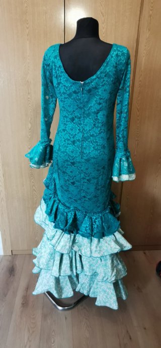 Vestido Flamenca Encaje Turquesa