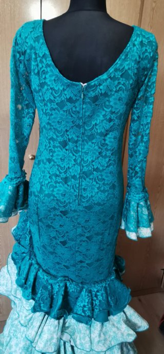 Vestido Flamenca Encaje Turquesa