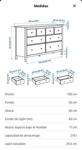 Cómoda IKEA HEMNES 8 cajones blanca 160x96cm