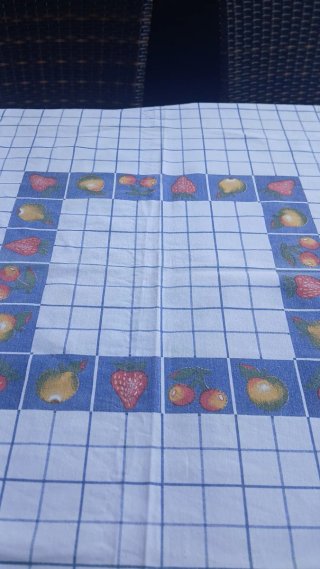 Toalha de Mesa Retangular Frutos Azul e Branco
