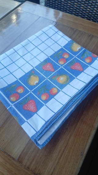 Toalha de Mesa Retangular Frutos Azul e Branco