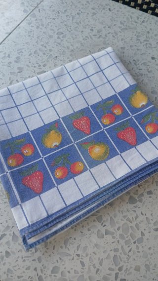 Toalha de Mesa Retangular Frutos Azul e Branco