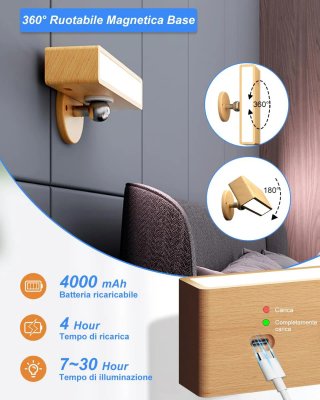Lámpara LED Madera Recargable