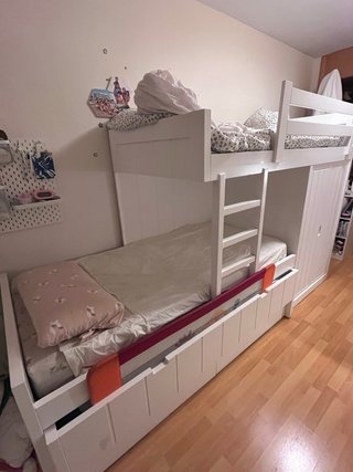 Litera Cama tren con armario blanco