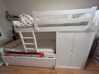 Litera Cama tren con armario blanco