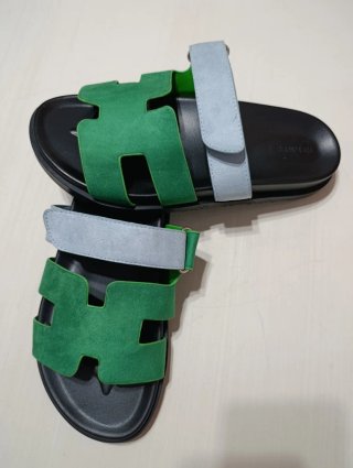 Sandalias Hermes Verde y azul cielo