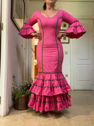 Traje Flamenca Rosa y Verde Elástico